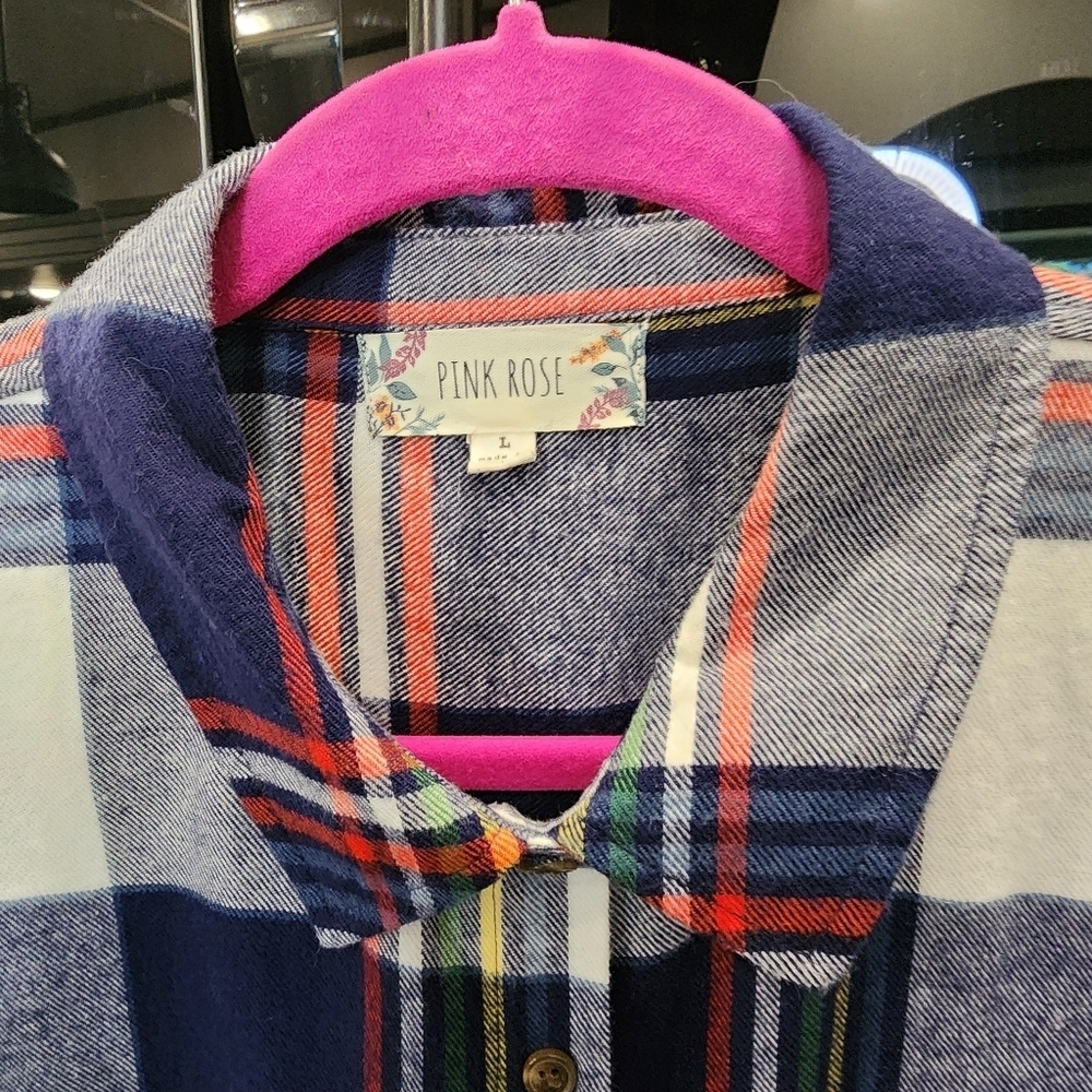 Pink Rose Flannel Button Down Top - image 2
